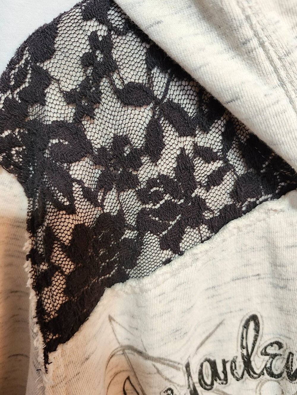White Gray Washout Lace Harley-Davidson Zip Up Hoodie - Picture 5 of 7
